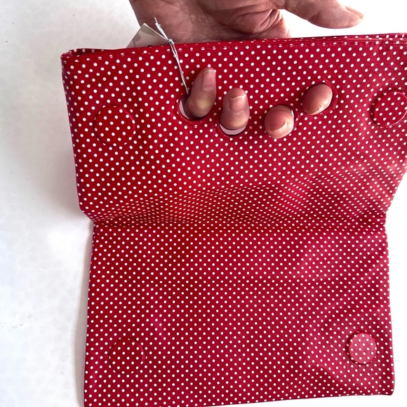 Missco Girl Vegan Leather Clutch Finger Grip Bag / Purse Red White Polka Dot New - Picture 4 of 4